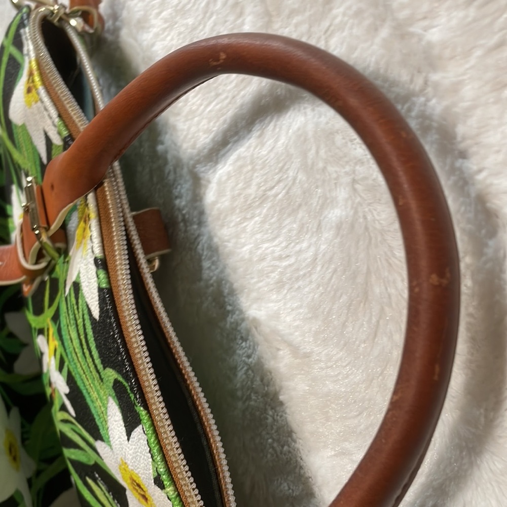 Dooney & Bourke Floral Daffodil Satchel with Brown Leather Handles - Picture 8 of 13